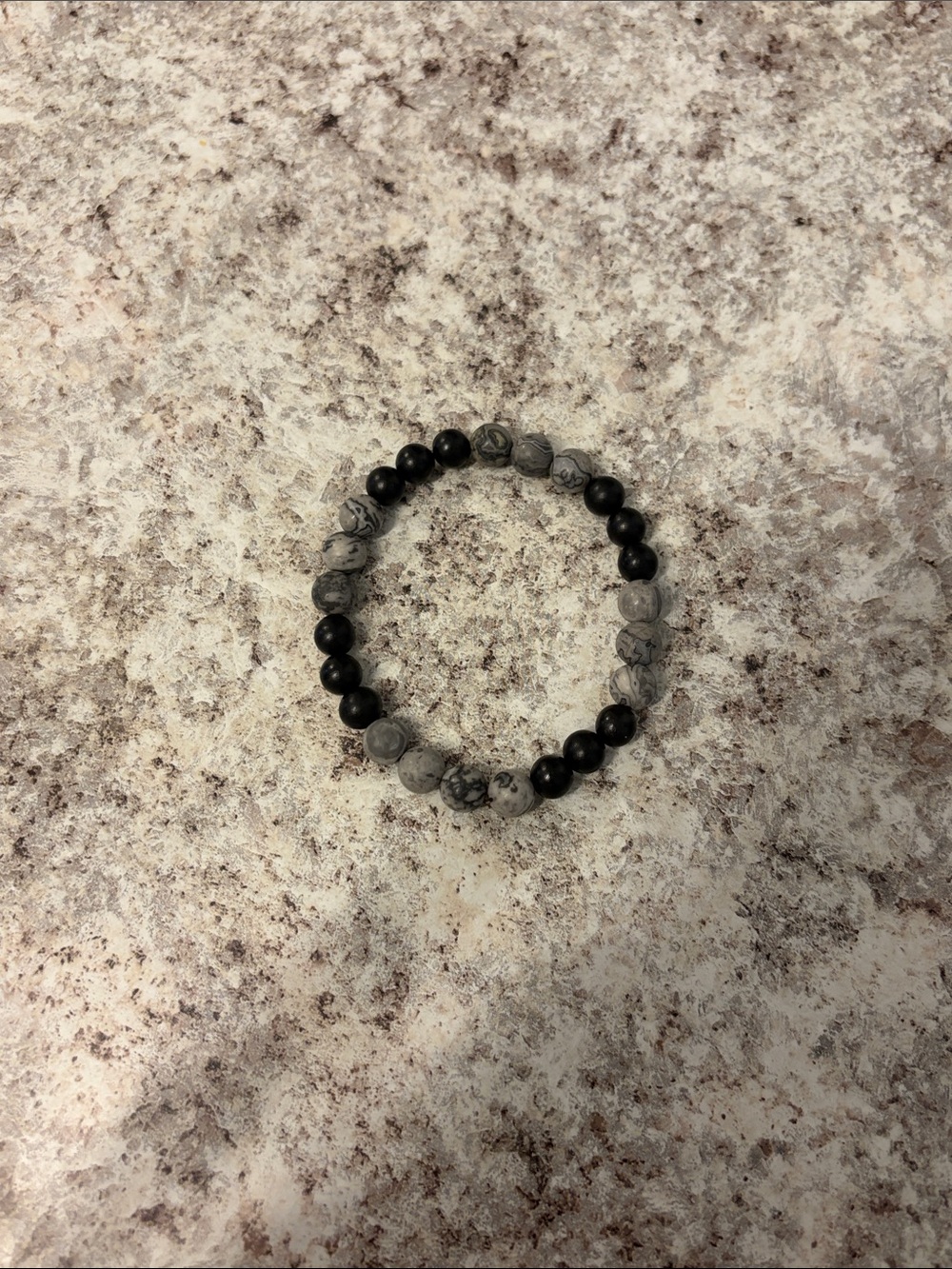 Men's Black and Gray Beaded Stretch Bracelet